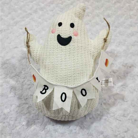 Halloween Other - Seasonal Fall Halloween crocheted ghost with "boo" flags weighted bottom